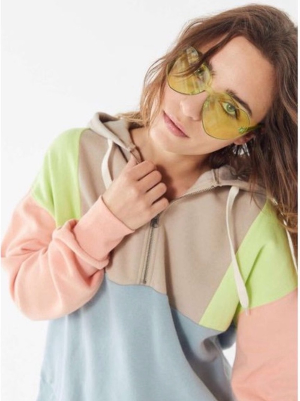 Urban Outfitters Half Zip Hoodie Sweatshirt Pastel Colorblock Size S